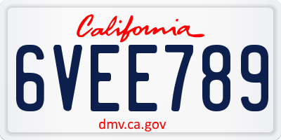 CA license plate 6VEE789
