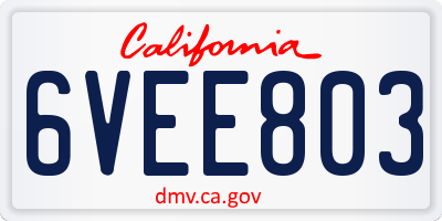 CA license plate 6VEE803