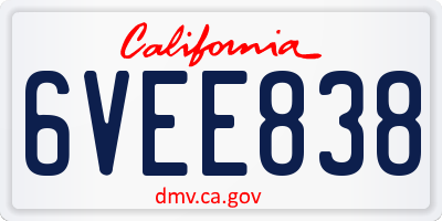 CA license plate 6VEE838