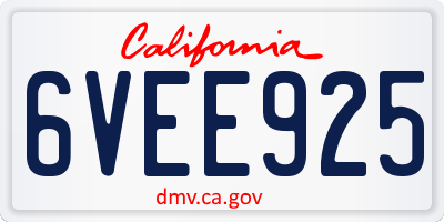 CA license plate 6VEE925