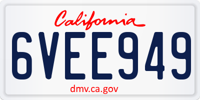 CA license plate 6VEE949
