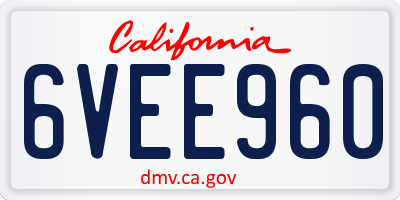 CA license plate 6VEE960