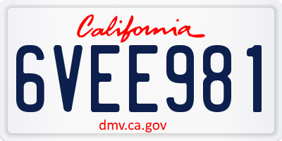 CA license plate 6VEE981