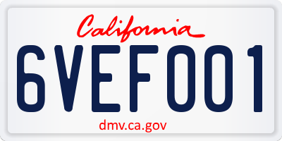 CA license plate 6VEF001