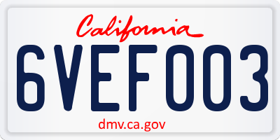 CA license plate 6VEF003