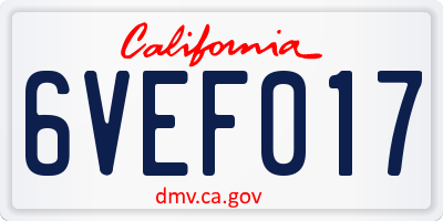 CA license plate 6VEF017