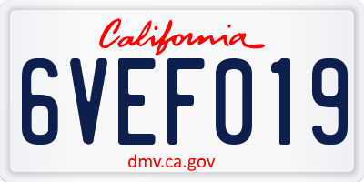 CA license plate 6VEF019