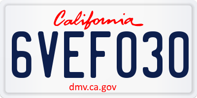 CA license plate 6VEF030