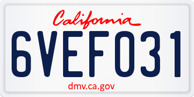 CA license plate 6VEF031
