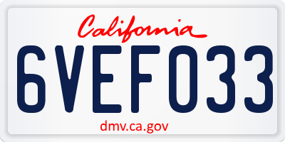 CA license plate 6VEF033
