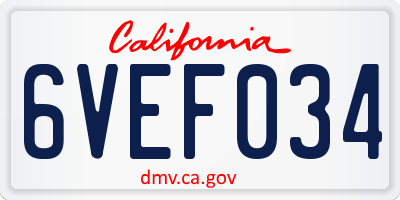 CA license plate 6VEF034