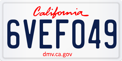 CA license plate 6VEF049