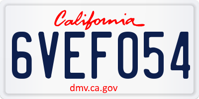 CA license plate 6VEF054