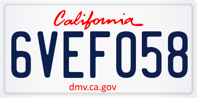 CA license plate 6VEF058