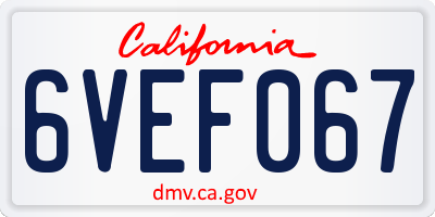 CA license plate 6VEF067