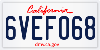 CA license plate 6VEF068