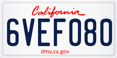 CA license plate 6VEF080