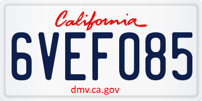 CA license plate 6VEF085