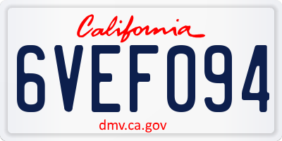 CA license plate 6VEF094