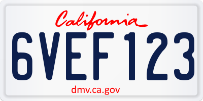 CA license plate 6VEF123