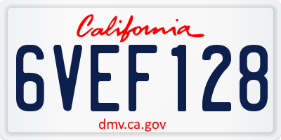 CA license plate 6VEF128