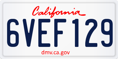 CA license plate 6VEF129