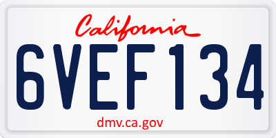 CA license plate 6VEF134