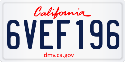 CA license plate 6VEF196