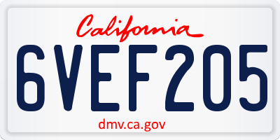 CA license plate 6VEF205