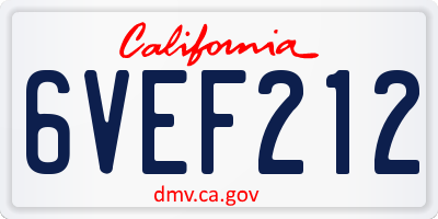 CA license plate 6VEF212