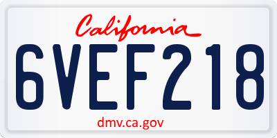 CA license plate 6VEF218
