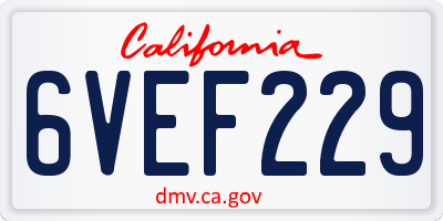 CA license plate 6VEF229