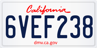 CA license plate 6VEF238