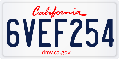 CA license plate 6VEF254