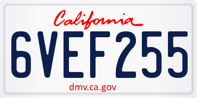 CA license plate 6VEF255