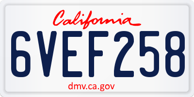 CA license plate 6VEF258