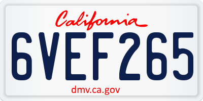 CA license plate 6VEF265