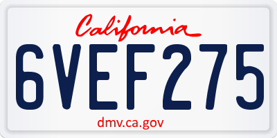 CA license plate 6VEF275