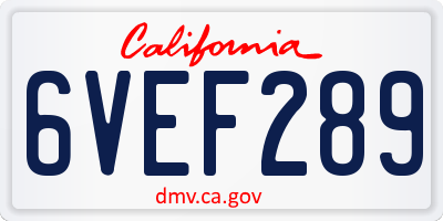 CA license plate 6VEF289