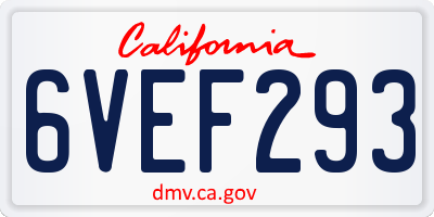 CA license plate 6VEF293