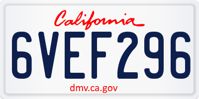 CA license plate 6VEF296