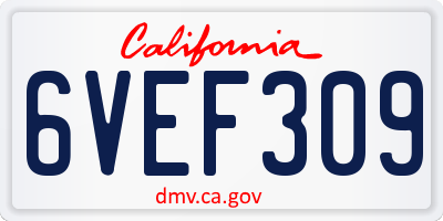 CA license plate 6VEF309