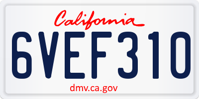 CA license plate 6VEF310