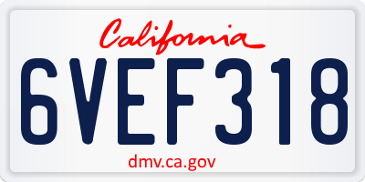 CA license plate 6VEF318