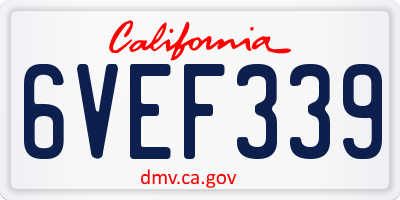 CA license plate 6VEF339