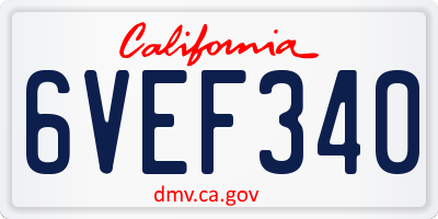CA license plate 6VEF340