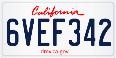 CA license plate 6VEF342