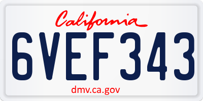 CA license plate 6VEF343