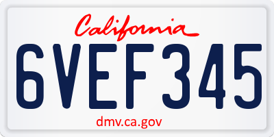 CA license plate 6VEF345
