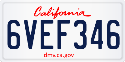 CA license plate 6VEF346